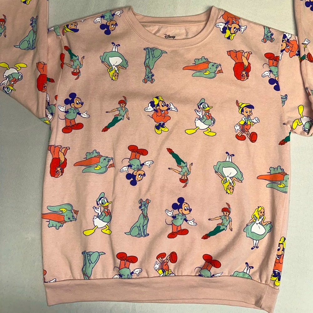 Disney 100 Characters Sweatshirt Pink Alice Lady Peter Pan Dumbo Mickey XL 15-17 - Picture 5 of 7